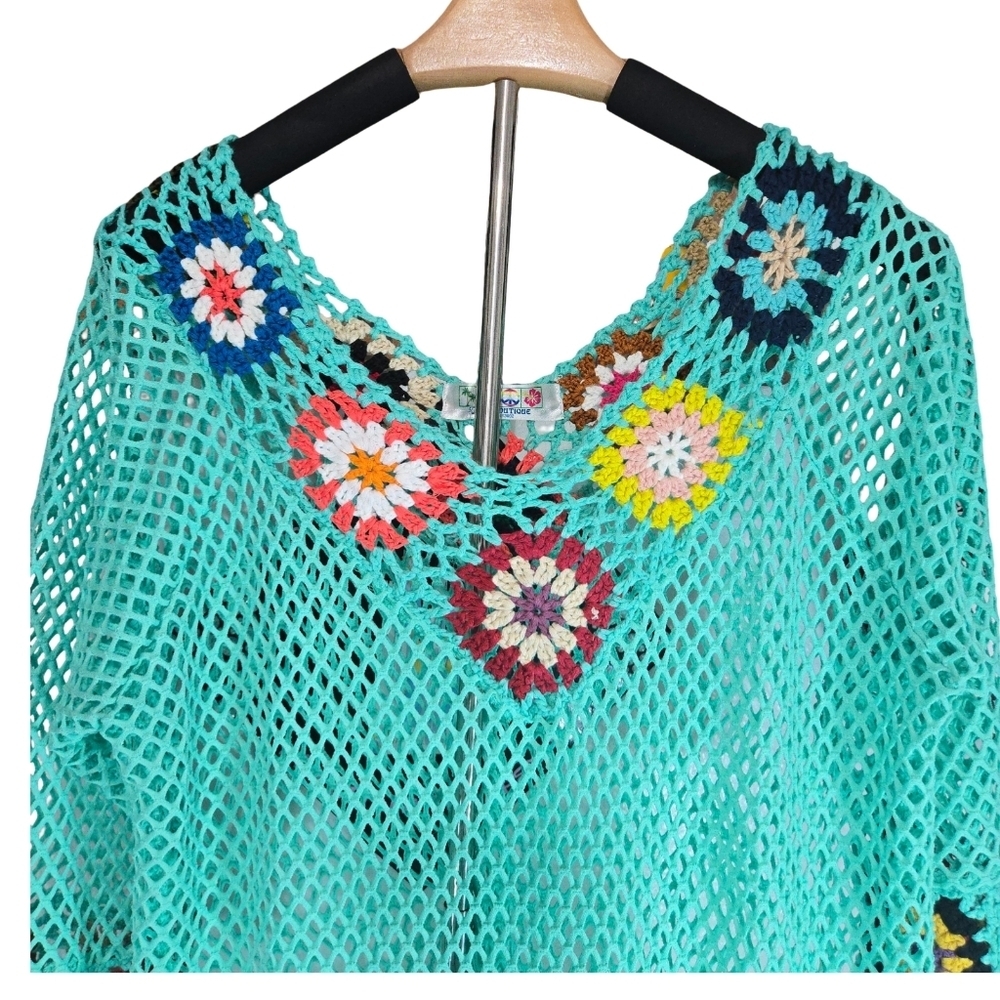 India Boutique Turquoise Crochet Swim Cover-Up - Picture 2 of 9